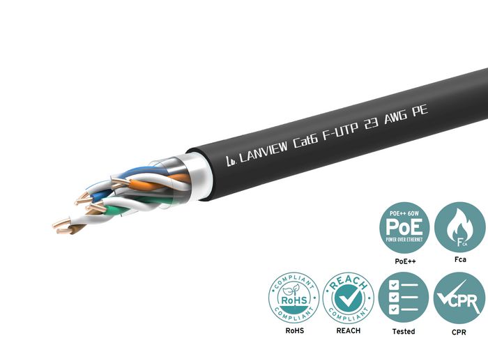 Lanview Cable Cat6 F-UTP 4x2xAWG23 PE Negro 305m para Exteriores