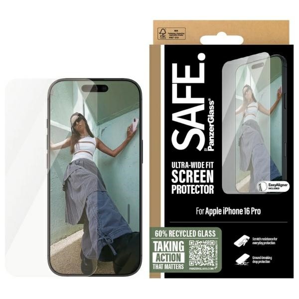 PanzerGlass SAFE Protector de Pantalla iPhone 16 Pro Ultra-Wide Fit
