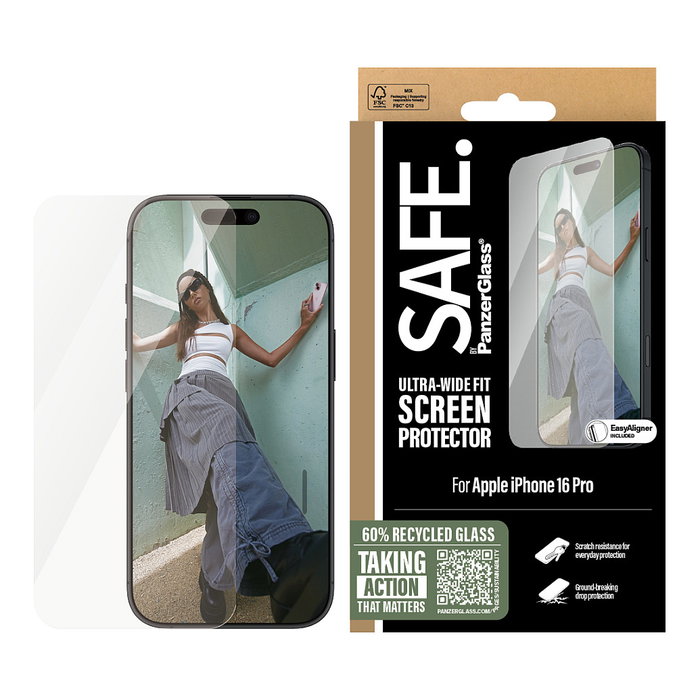PanzerGlass SAFE Protector de Pantalla iPhone 16 Pro Ultra-Wide Fit