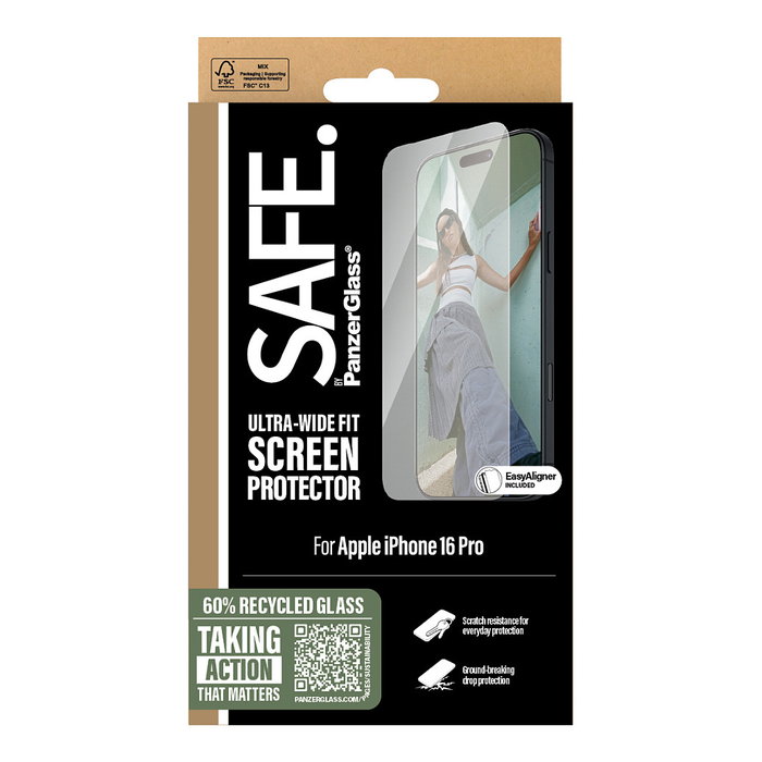 PanzerGlass SAFE Protector de Pantalla iPhone 16 Pro Ultra-Wide Fit