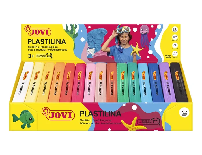 Jovi Plastilina 71S Caja Expositora de 15 Pastillas de 150g Colores Surtidos