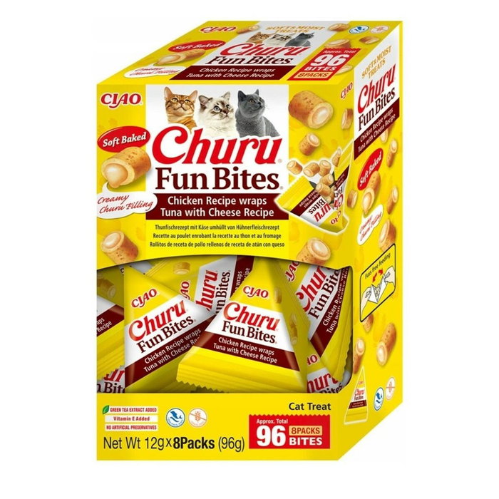 Churu Cat Fun Bites Premios para Gatos de Pollo, Atún y Queso 8x12g Churu Cat Fun Bites Premios para Gatos de Pollo, Atún y Queso 8x12g