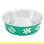 Nayeco Comedero Blossom para Perros y Gatos, Acero Inoxidable con Estampado de Flores, Antideslizante, 300 mL, Color Verde, 12 cm de Diámetro