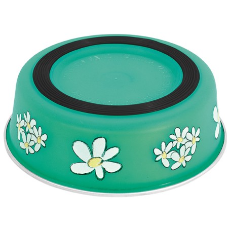 Nayeco Comedero Blossom para Perros y Gatos, Acero Inoxidable con Estampado de Flores, Antideslizante, 300 mL, Color Verde, 12 cm de Diámetro