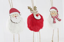 DKD Home Decor Decoración Colgante Navidad Tradicional Blanco Rojo 2.5 x 24 x 7 cm (12 Unidades)