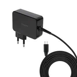 TooQ Cargador Portátil GaN 90W TQLC-USBCGAN90PD - USB-C PD, Automático 5-20V, Compatible con Mac, Cable 1.8m, Certificaciones CE/FCC/RoHS