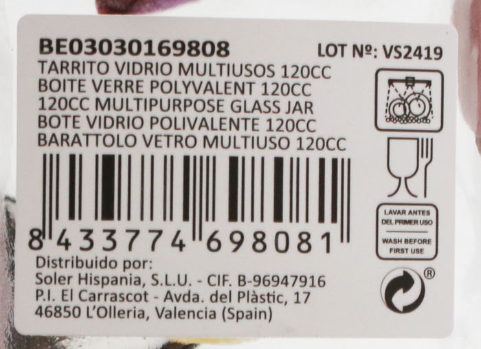Mediterraneo Tarrito Vidrio Multiusos 120 cc Medidas 5.5 x 5.5 x 7.5 cm (96 Unidades)