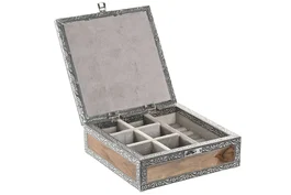 DKD Home Decor Joyero Árabe Plateado Gris 18x6x18 cm Madera y Aluminio (2 Unidades)