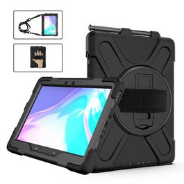 eSTUFF Funda Defender Cuerpo Completo para Galaxy Tab Active Pro/Active 4 Pro con Protector Pantalla Integrado, Soporte y Correa Hombro - Negro