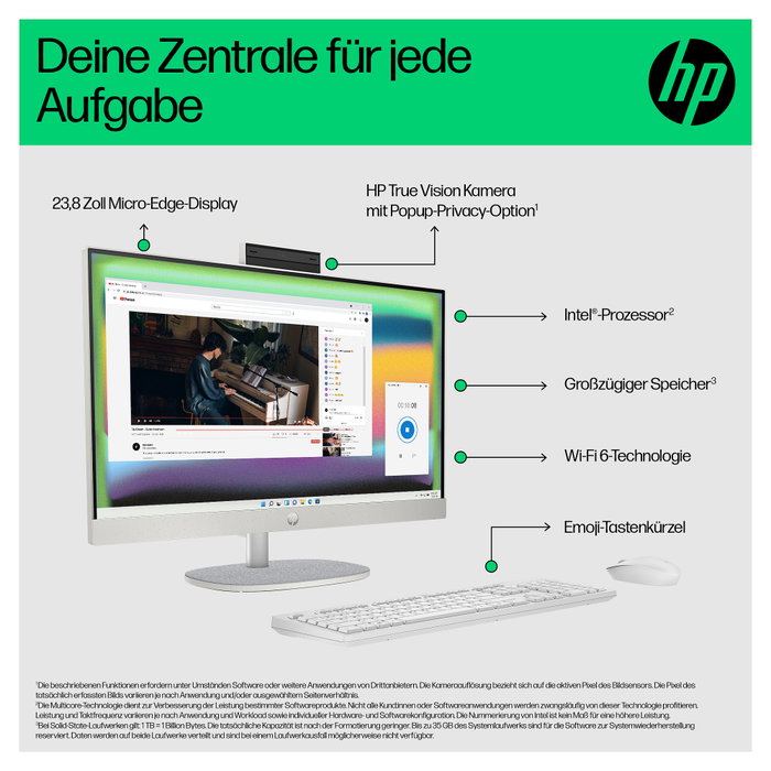 HP PC All-in-One Táctil 23,8" 24-cr0241ng con Intel Core i3 N300, 8GB RAM, 512GB SSD, Windows 11 Home