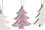 DKD Home Decor Set de 9 Decoración Colgante Navidad Fantasia Rosa Palo y Rosa Madera 1 x 6.5 x 6.5 cm