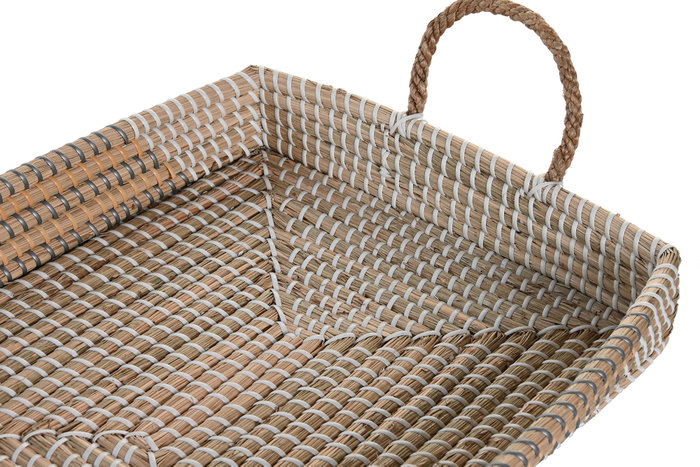 DKD Home Decor Set de 2 Bandejas de Decoración Seagrass Natural y Amarillo 52x38x15 cm