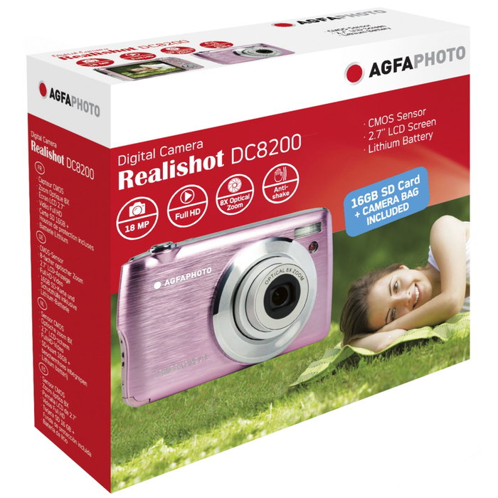 AgfaPhoto Realishot DC8200 Cámara Compacta Rosa 18 MP 8x Zoom Óptico Full HD