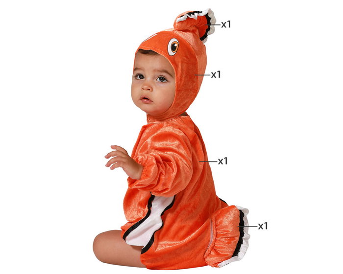 Disfraz de Pez Naranja con Capucha, Aleta y Ojos para Bebé Unisex 12-24 Meses - Mono Entero de Poliéster