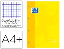 Oxford Recambio Color 1 Din A4+ 80 Hojas 90gr Cuadro 5mm 4 Taladros Amarillo
