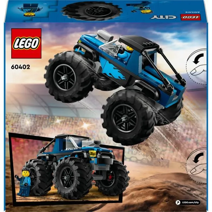 LEGO 60402 City El Monster Truck Azul Camión Todoterreno de Juguete con Minifigura de Conductor para Niños