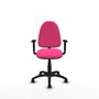 Silla de oficina Aýna con mecanismo Contacto permanente básico tapizada con Similpiel color Rosa. Equipada con Base poliamida negra, Brazos 1D y Ruedas de parqué