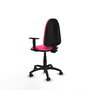Silla de oficina Aýna con mecanismo Contacto permanente básico tapizada con Similpiel color Rosa. Equipada con Base poliamida negra, Brazos 1D y Ruedas de parqué