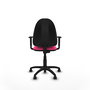 Silla de oficina Aýna con mecanismo Contacto permanente básico tapizada con Similpiel color Rosa. Equipada con Base poliamida negra, Brazos 1D y Ruedas de parqué