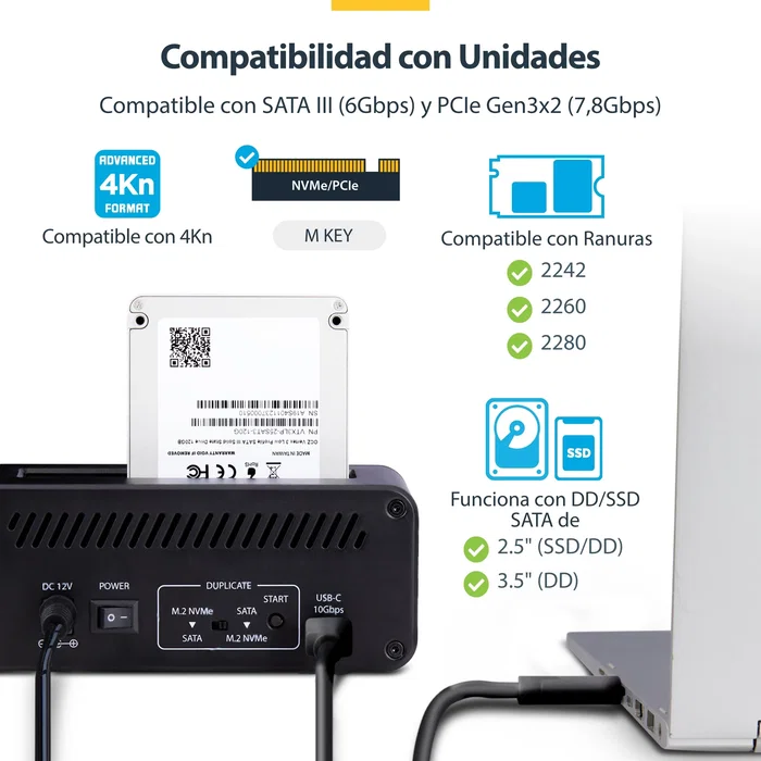 StarTech.com Duplicador/Acoplamiento de Datos N2-M2-SSD-DUPLICATOR - Clonador Autónomo Bidireccional de Unidades M.2 NVMe a SATA 2.5/3.5" USB-C, Negro StarTech.com Duplicador/Acoplamiento de Datos N2-M2-SSD-DUPLICATOR - Clonador Autónomo Bidireccional de Unidades M.2 NVMe a SATA 2.5/3.5" USB-C, Negro