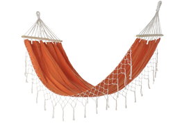 DKD Home Decor Hamaca de Poliéster y Algodón Naranja con Flecos