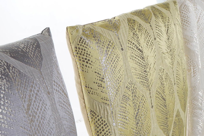 DKD Home Decor Set de 3 Cojines de Hojas Beige, Gris y Amarillo