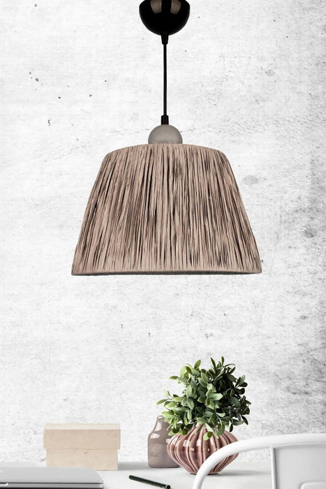 Opviq Lámpara de Araña BK048 de Plástico y Rafia, Gris, Altura Ajustable 25-55 cm