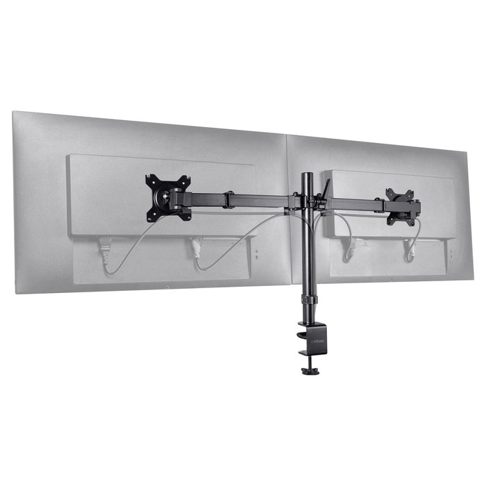 Trust GXT 1120 Mara Brazo Dual para Monitores - Soporte de Abrazadera para 2 Pantallas hasta 32" (81.3 cm) y 16 kg, Ajuste de Altura e Inclinación, Negro