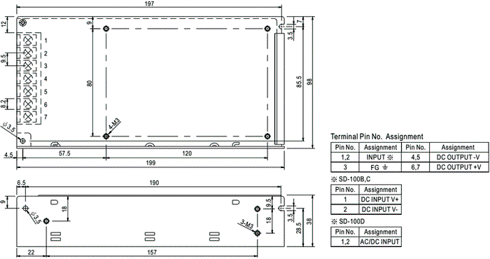 MEAN WELL SD-100C-5 Convertidor DC/DC 100W 36-72VDC a 5VDC 20A