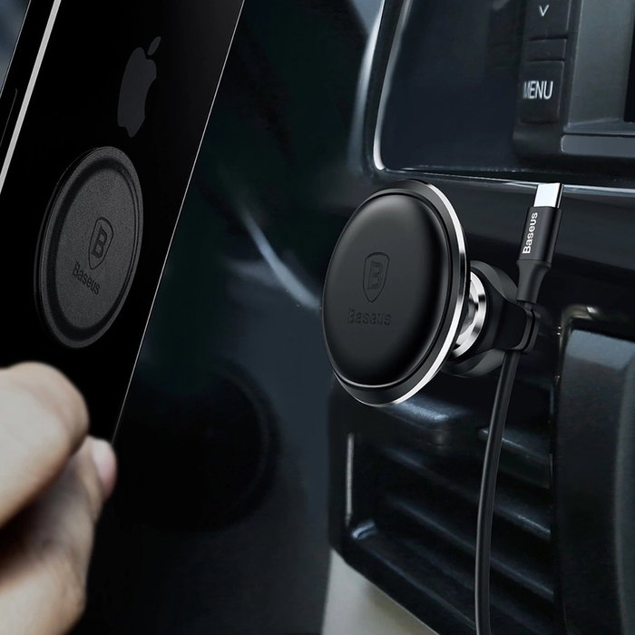 Baseus Soporte Magnético para Coche con Clip para Cable y Rejilla de Ventilación Negro