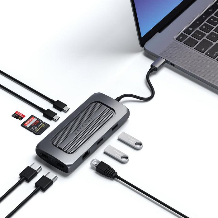 Satechi Adaptador MultiPuerto USB-C MX, Doble HDMI 4K 60Hz, USB-C PD 100W, Ethernet Gigabit, 2x USB-A 3.0, Lector Tarjetas, 3.5mm Jack Satechi Adaptador MultiPuerto USB-C MX, Doble HDMI 4K 60Hz, USB-C PD 100W, Ethernet Gigabit, 2x USB-A 3.0, Lector Tarjetas, 3.5mm Jack