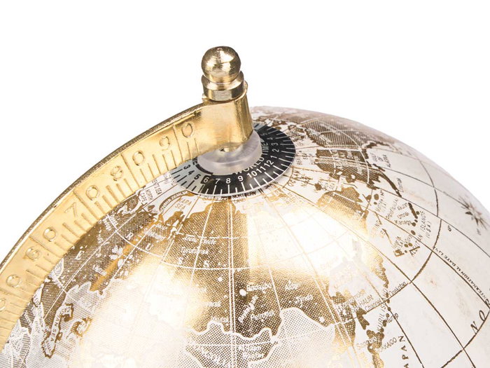 Giftdecor Globo Terraqueo 12,5 cm Blanco, Negro y Oro con Base de Madera y Metal (Set de 12)