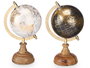 Giftdecor Globo Terraqueo 12,5 cm Blanco, Negro y Oro con Base de Madera y Metal (Set de 12)