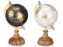 Giftdecor Globo Terraqueo 12,5 cm Blanco, Negro y Oro con Base de Madera y Metal (Set de 12)