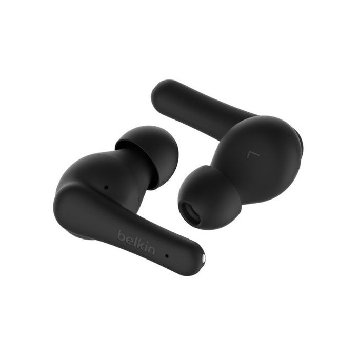 Belkin SoundForm Rhythm AUC012BTBK - Auriculares Inalámbricos Bluetooth 5.3, Resistencia IPX5 al Agua, 28 Horas de Batería, Almohadillas de Silicona, Negro