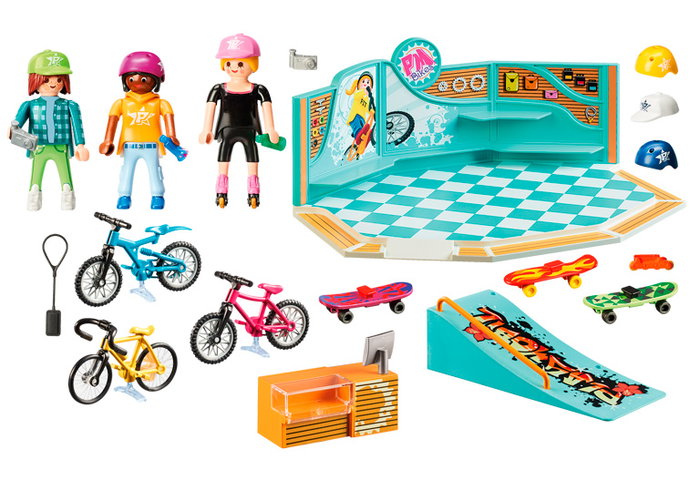Playmobil 9402 Tienda De Skate Y Bicicleta Incluye Rampa Y Figuras Para Patinar Y Montar En Bicicleta +4 Años