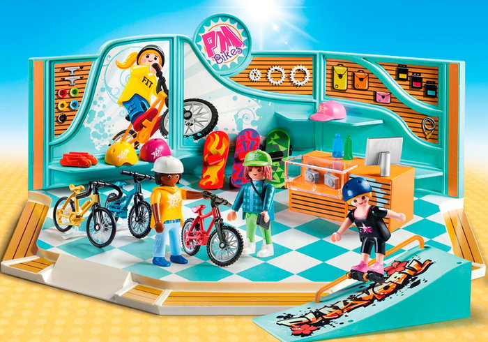Playmobil 9402 Tienda De Skate Y Bicicleta Incluye Rampa Y Figuras Para Patinar Y Montar En Bicicleta +4 Años