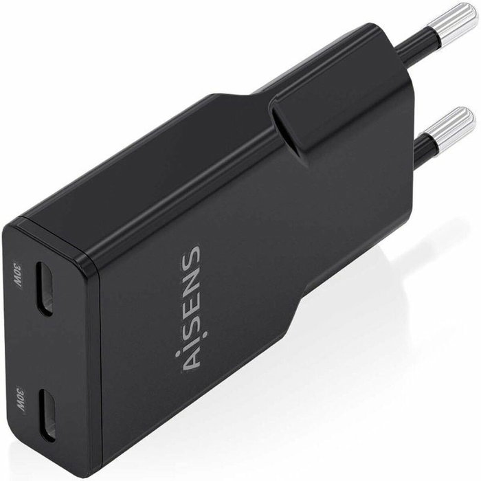 Aisens Cargador de Pared GaN 30W con 2x USB-C Negro ASCH-30W2P049-BK