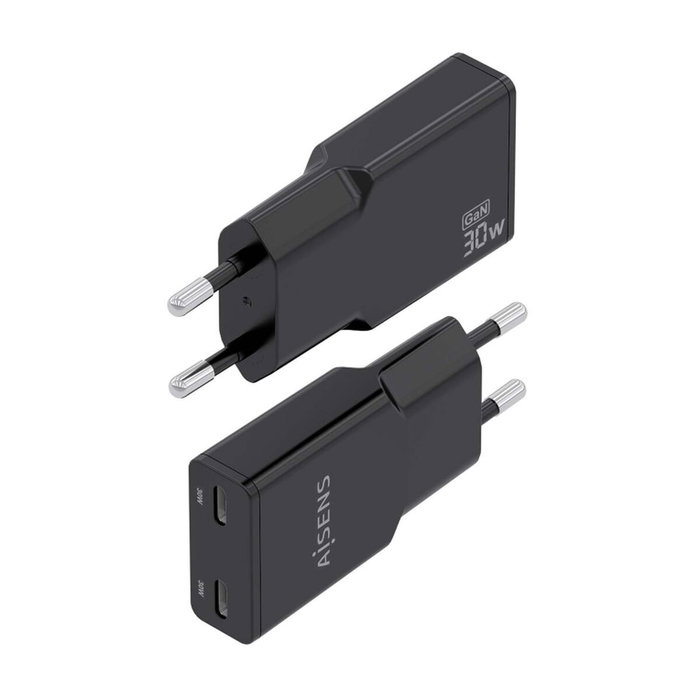 Aisens Cargador de Pared GaN 30W con 2x USB-C Negro ASCH-30W2P049-BK
