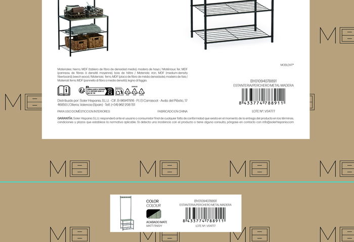 Inde Estantería Perchero Metal Madera Moblekit 60 x 40 x 175 cm (3 Unidades) Inde Estantería Perchero Metal Madera Moblekit 60 x 40 x 175 cm (3 Unidades)