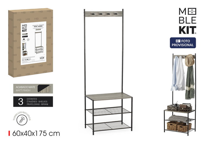 Inde Estantería Perchero Metal Madera Moblekit 60 x 40 x 175 cm (3 Unidades) Inde Estantería Perchero Metal Madera Moblekit 60 x 40 x 175 cm (3 Unidades)