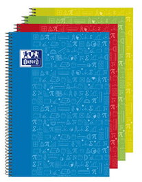 OXFORD Bloc School Asignaturas Matemáticas Tapa Extradura 80h Cuadriculado 4x4 90g Surtido (Set de 4)