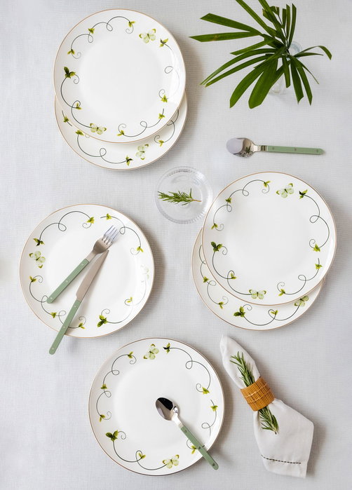 Hermia DNR0068 Juego de Platos de Servicio en Porcelana Blanca Elegante para Mesa, 27x27x2 cm (6 Piezas)