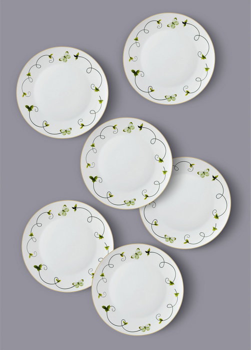 Hermia DNR0068 Juego de Platos de Servicio en Porcelana Blanca Elegante para Mesa, 27x27x2 cm (6 Piezas)