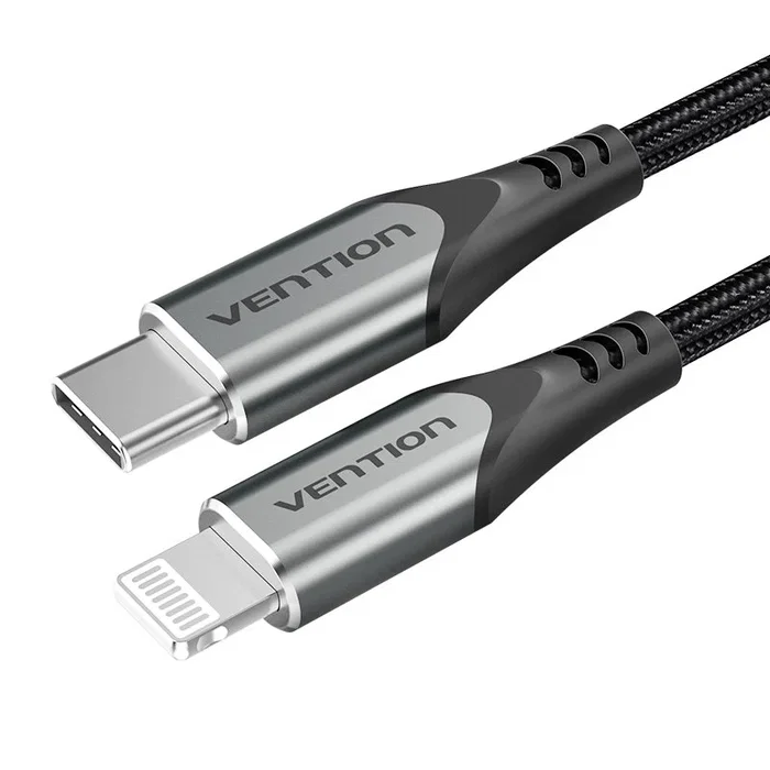 Vention Cable USB-C a Lightning 2m MFi Certificado - Nylon Trenzado, Aluminio, 480 Mbps, 3A para iPhone, iPad, Carga Rápida y Sincronización de Datos