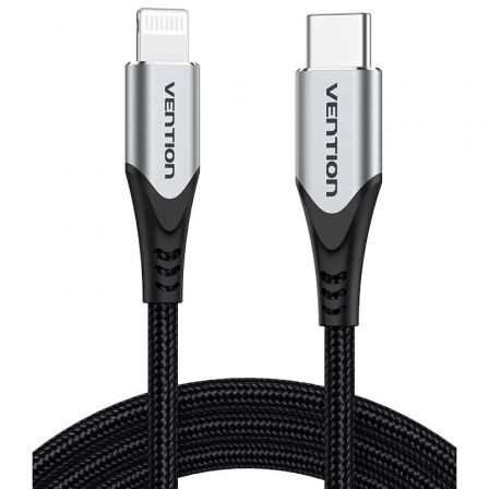 Vention TACHH Cable USB-C a Lightning Macho a Macho, Carga Rápida 3A, 480Mbps, 2m, Gris y Negro