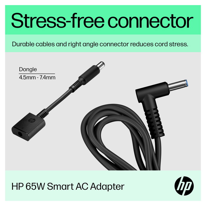 HP Adaptador de CA inteligente de 65 W para portátil, Negro HP Adaptador de CA inteligente de 65 W para portátil, Negro