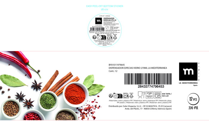 La Mediterranea Dispensador de Especias de Vidrio 270ml