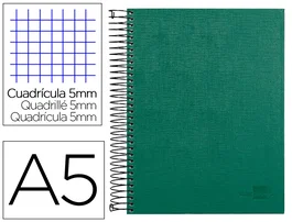 Liderpapel Cuaderno Espiral A5 Micro Papercoat Tapa Forrada 140 Hojas Cuadro 5mm Banda Verde