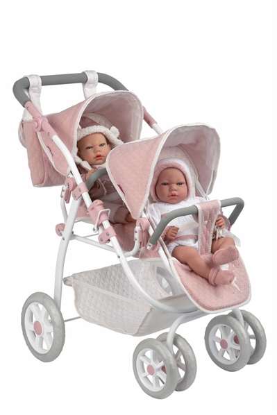 Muñecas Arias Coche Gemelar Universe 45x70x73 cm con Bolso, Altura Ajustable Manillar 47-77 cm, para Niños de +3 Años